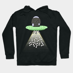 Funny black dog is flying a ufo Hoodie